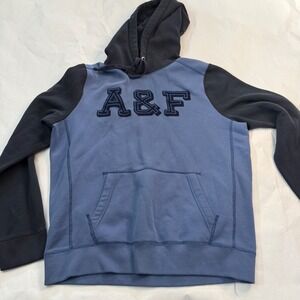 Abercrombie Fitch Mens Colorblock Hoodie A&F Logo Blue Navy Size L